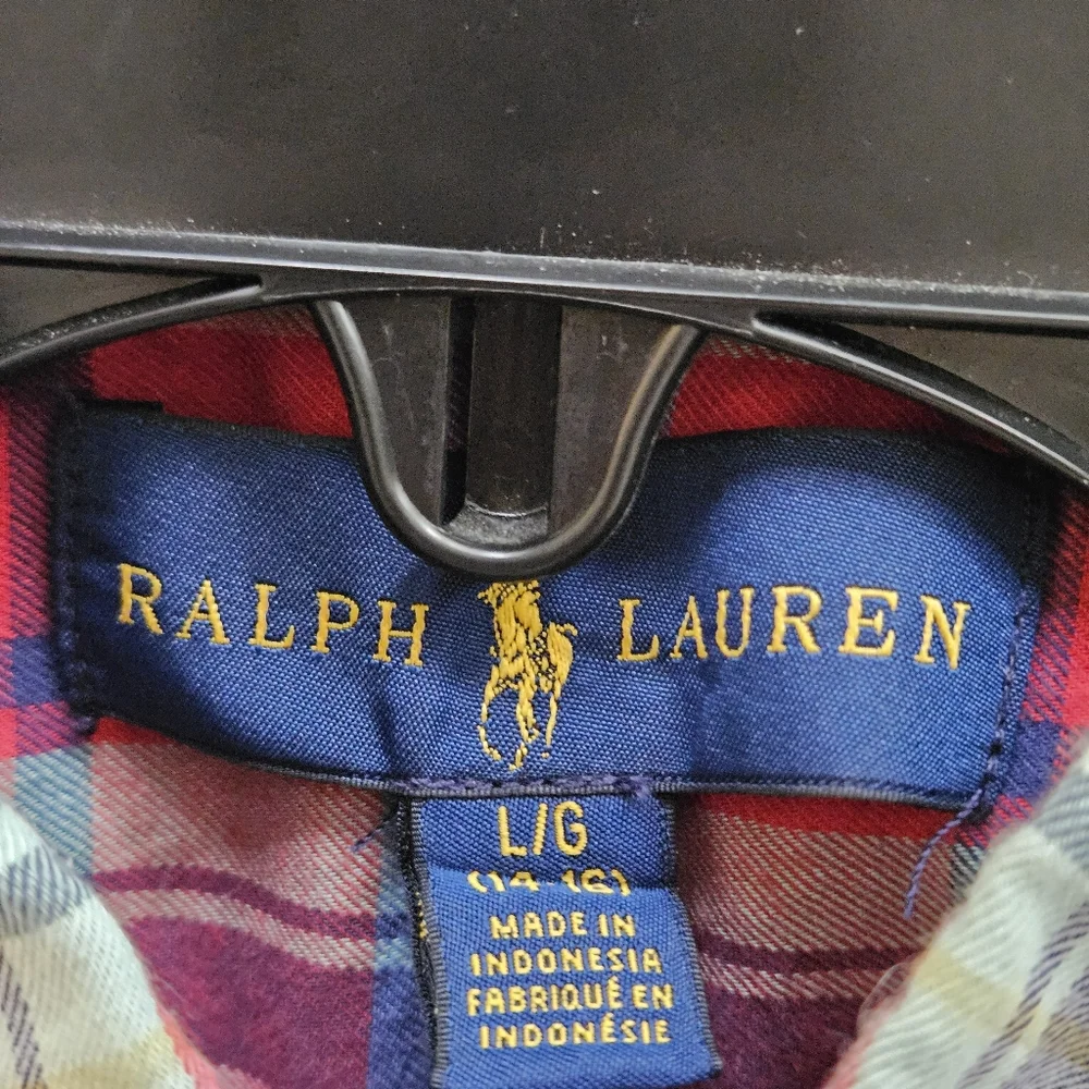 Ralph Lauren Red and Blue Plaid Button Down Shirt Sz Lg (14-16)